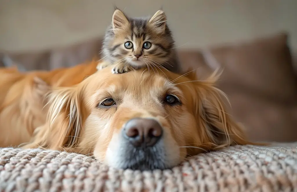 Golden Retriever Faced With Frisky Feline Moving In Golden Retriever Faced With Frisky Feline Moving In